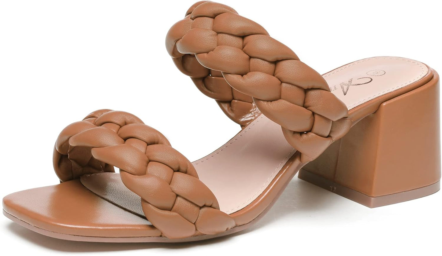 Braided Heeled Sandals for Women - Stylish Square Open Toe Design