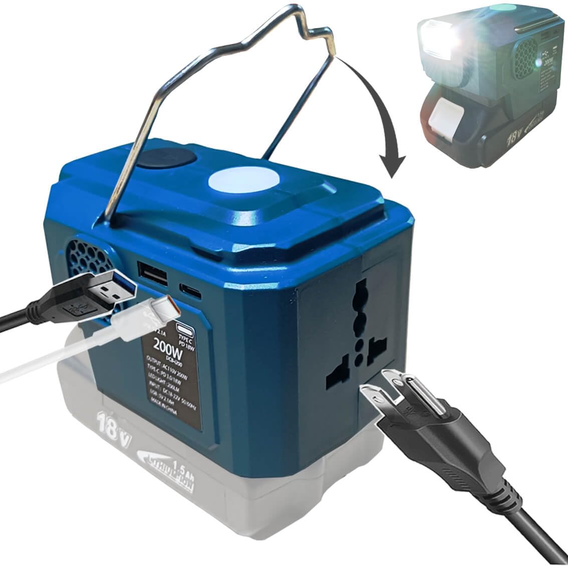 Portable 200W Power Inverter for Makita 18V - Charge Anywhere!