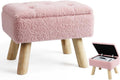 Storage Ottoman Small Foot Stool with Storage - Pink Boucle Teddy