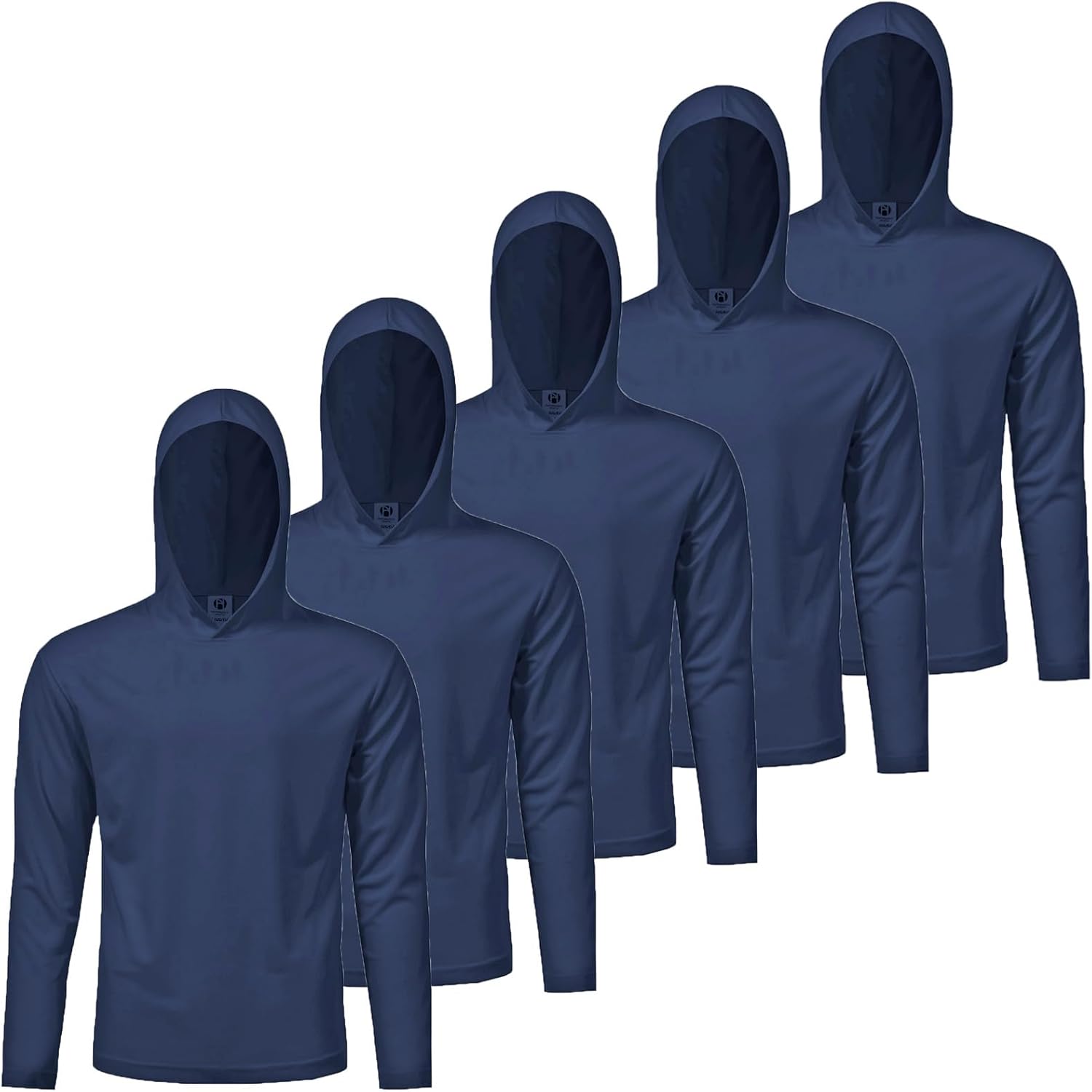 Mens Active Athletic Long Sleeve Hooded T-Shirts Set 5 Pack