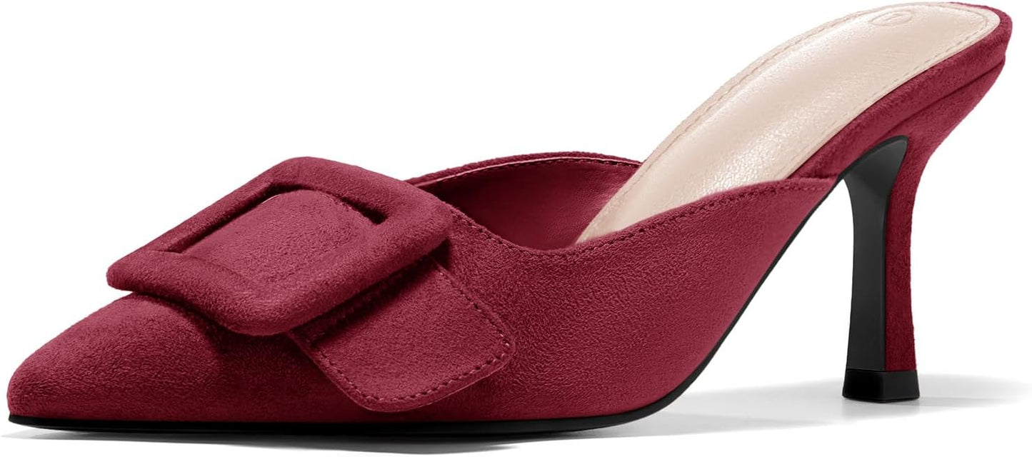 VETASTE Women's Heeled Mules Pointed Toe Sandals for Parties