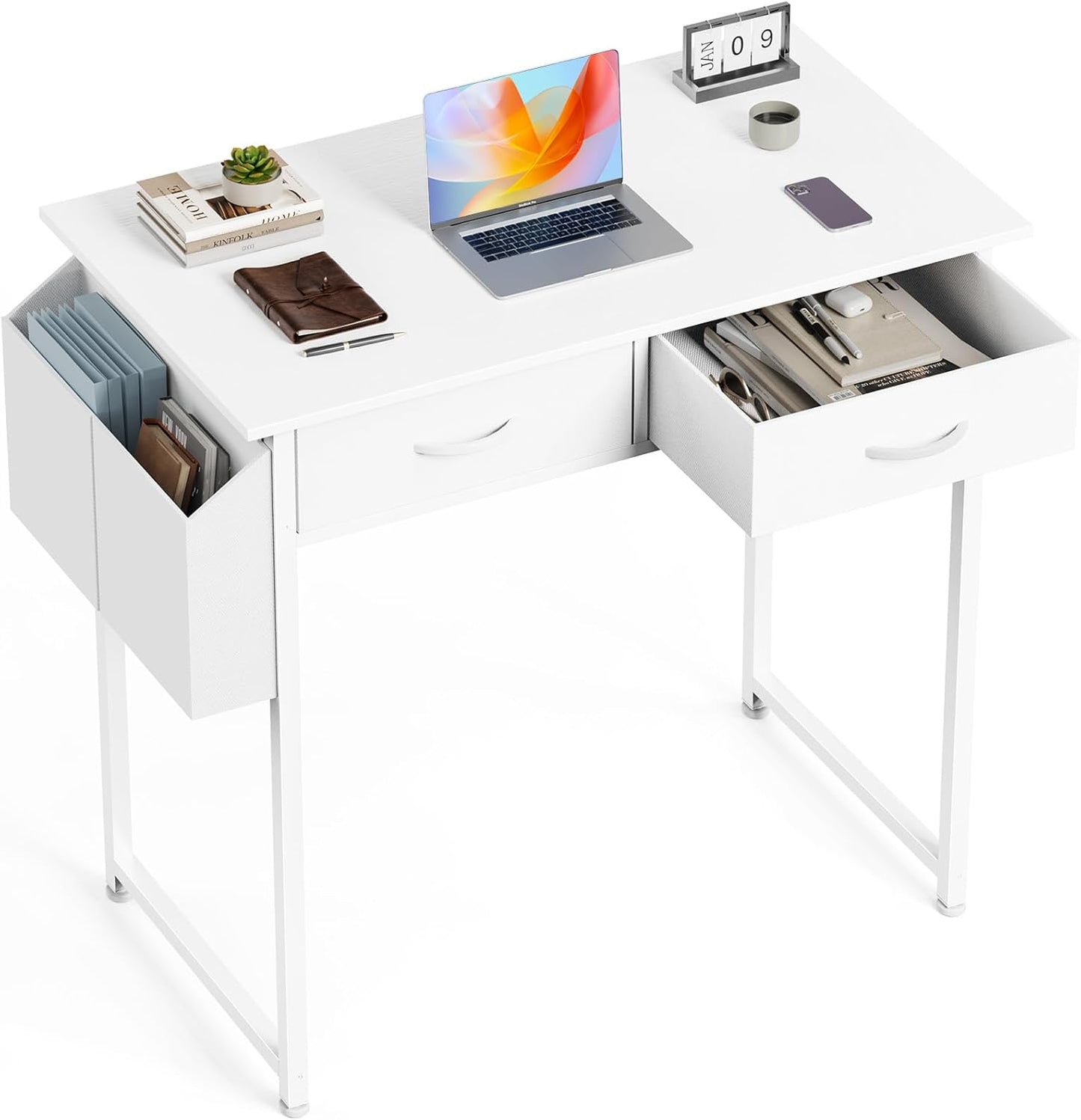 OLIXIS 32 Inch Small Desk with Drawers for Home Office Use