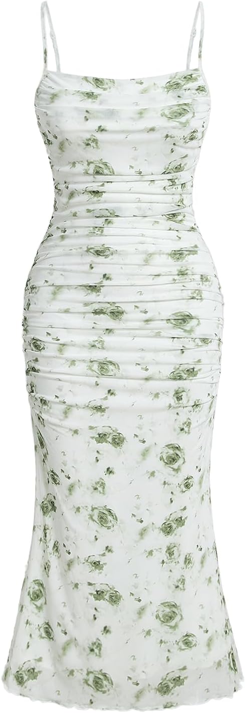 GORGLITTER Women's Floral Ruched Bodycon Midi Dress for All Occasions