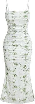 GORGLITTER Women's Floral Ruched Bodycon Midi Dress