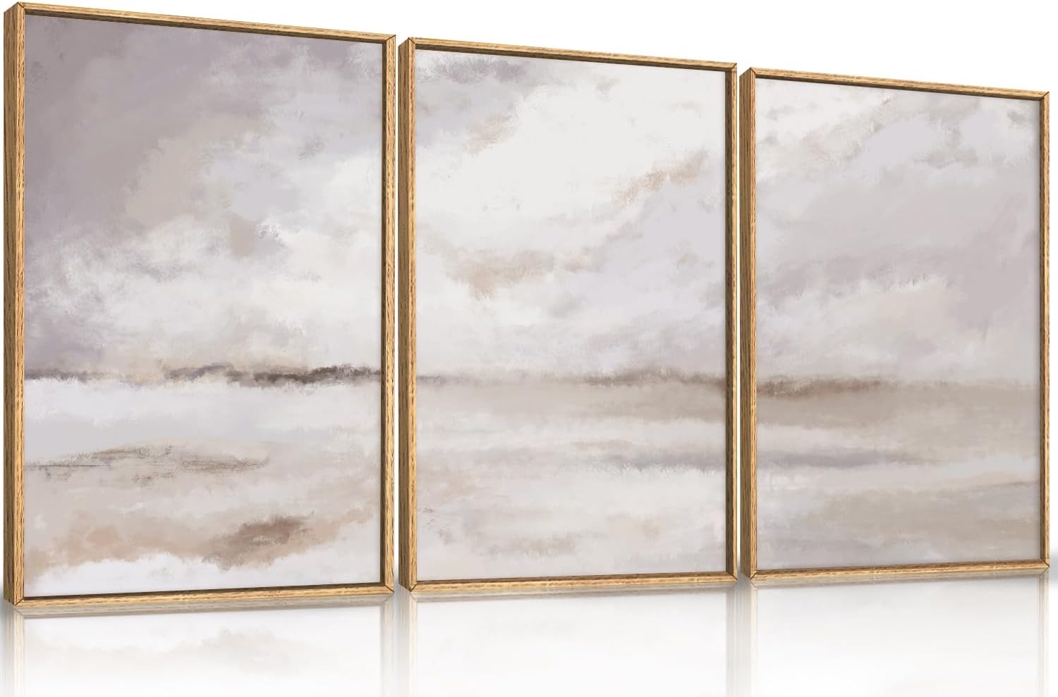 Large Neutral Abstract Framed Canvas Wall Art Set for Home Decor