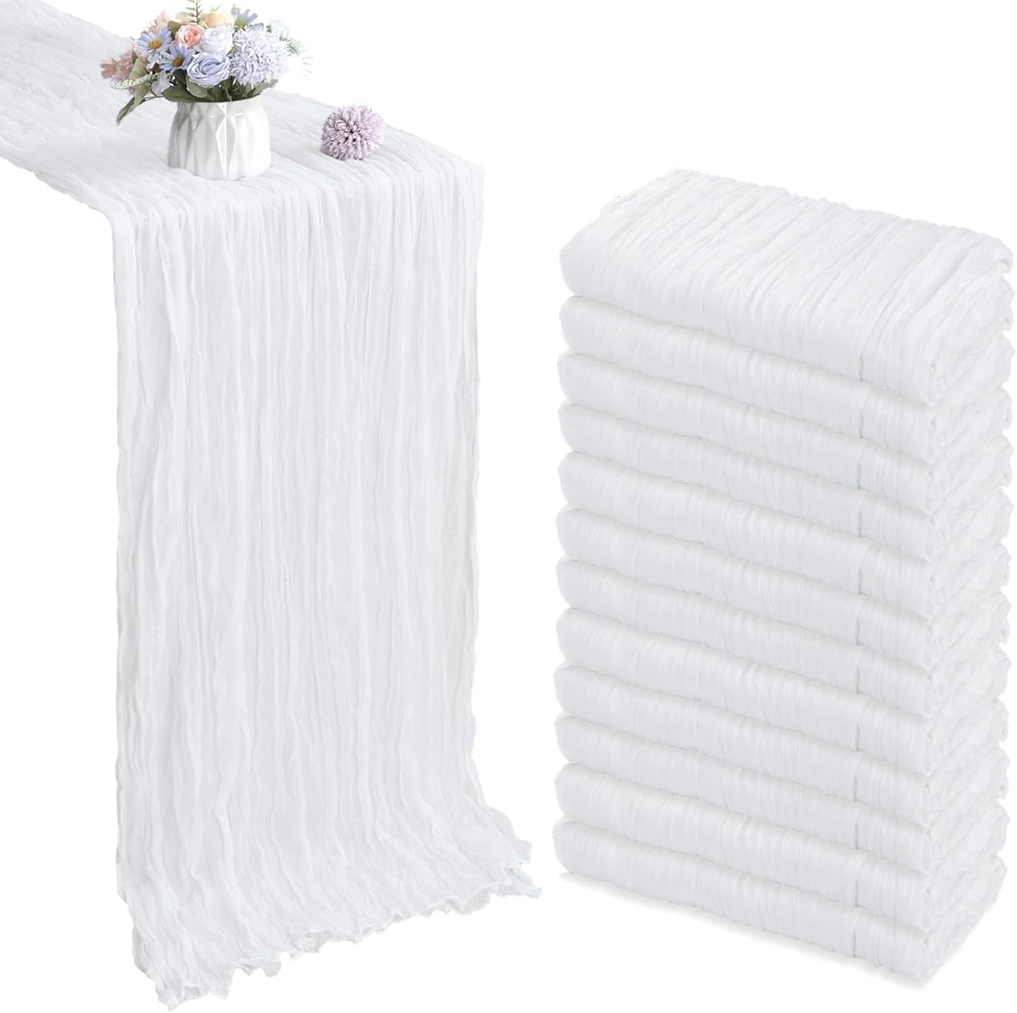 12 Pack 10FT White Cheesecloth Table Runner for Elegant Decor