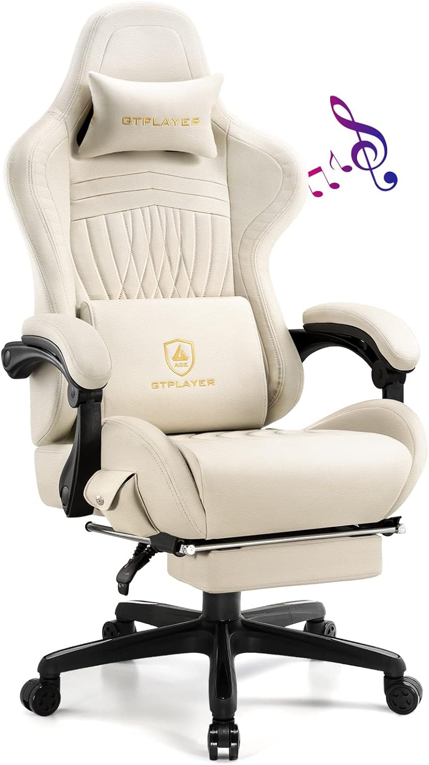 GTPLAYER High Back Gaming Chair with Footrest & Bluetooth Speakers