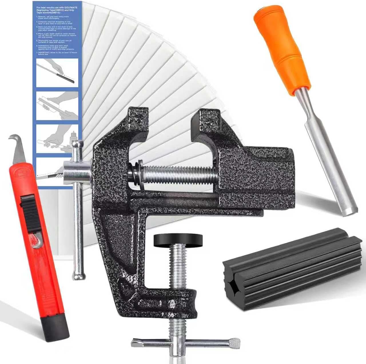 Golf Club Grip Vise Clamp Kit for Easy Regripping Golf Clubs