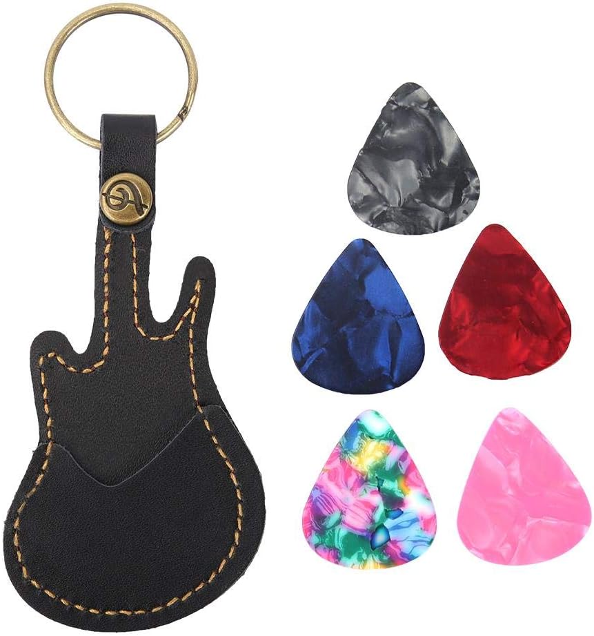 Guitar Picks Holder - PU Leather Case With Colorful Picks