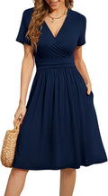Women's Summer Short Sleeve Floral Party Dress with Pockets - V-Neck