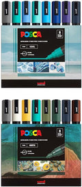 posca Markers Bundle, 16 Medium Paint Markers - 8 Cool + 8 Earth Tones