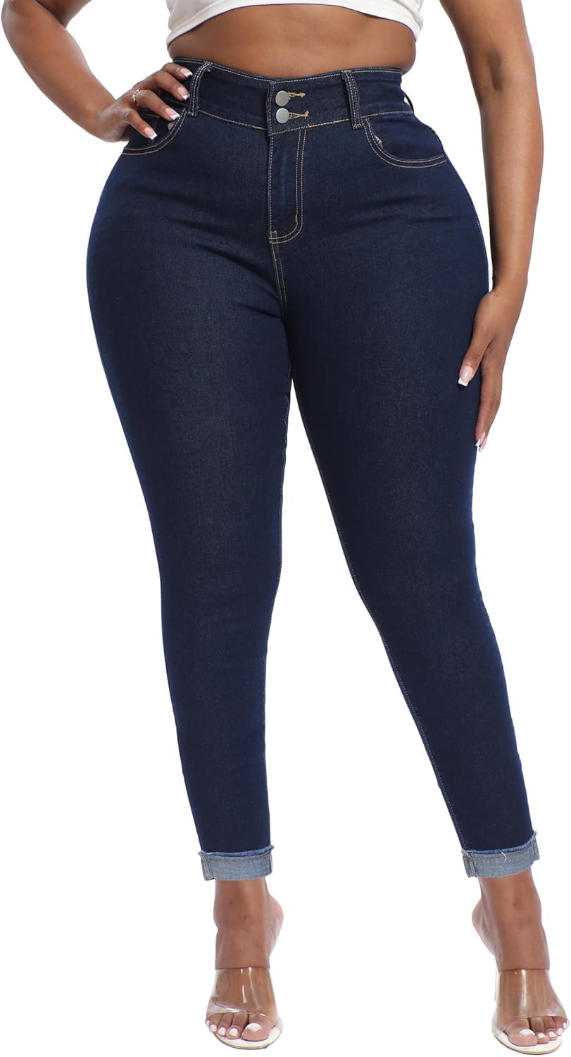 Womens Plus Size Skinny Jeans High Waisted Stretchy Classic Fit