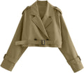 Xiaoxuemeng Womens Cropped Bike Jacket Casual Double Breasted Trench