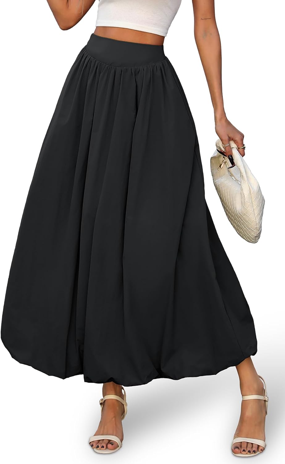 ELLEVEN Women's Bubble Maxi Skirt with Pockets for All Seasons