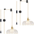Plug in Pendant Light Fixtures 2 Pack - Retro Floral Glass Pendants