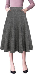 Plaid Skirts for Womens High Waist Wool Aline Pleated Midi Skirt