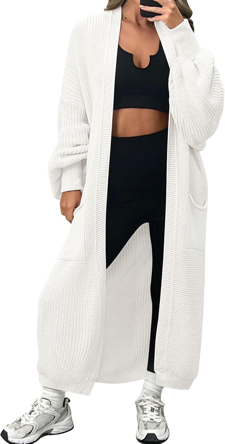 LILLUSORY Women's Oversized Long Cardigan with Pockets for Fall