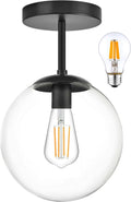 Clear Glass Globe Semi Flush Ceiling Light Matte Black - Mid Century