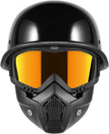 Motorcycle Half Helmets with Face Shield - DOT Certified Retro Style