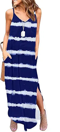 HUSKARY Women's Summer Casual Sleeveless V Neck Dress for Beach