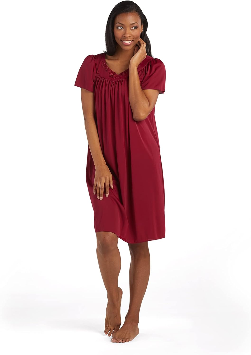 Miss Elaine Women's Short Tricot Nightgown with Flutter Sleeves