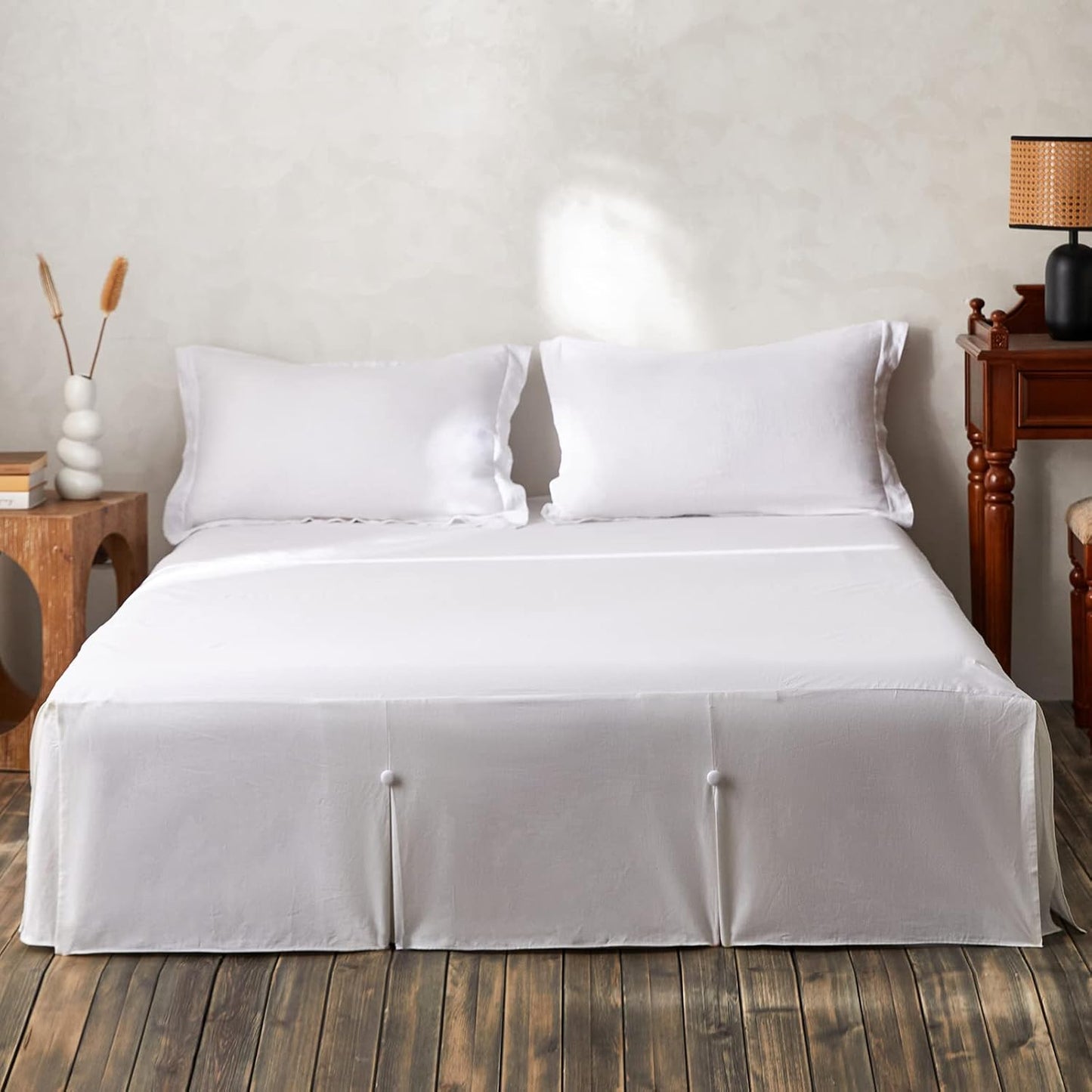 BISELINA French Linen Bed Skirt with Split Corner and Button