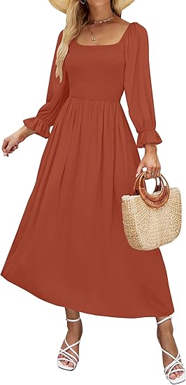ZESICA Women's Casual Square Neck Midi Dress for Every Occasion