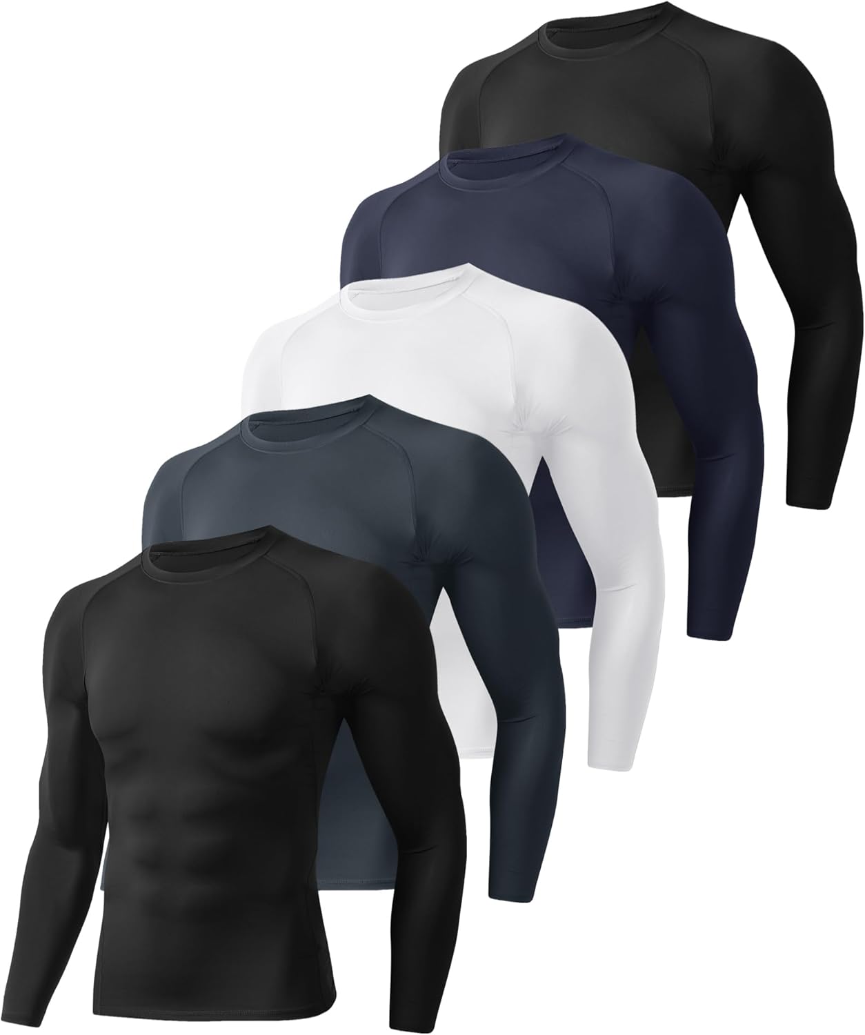 5 Pack Long Sleeve Compression Shirts for Men - Quick Dry Base Layer
