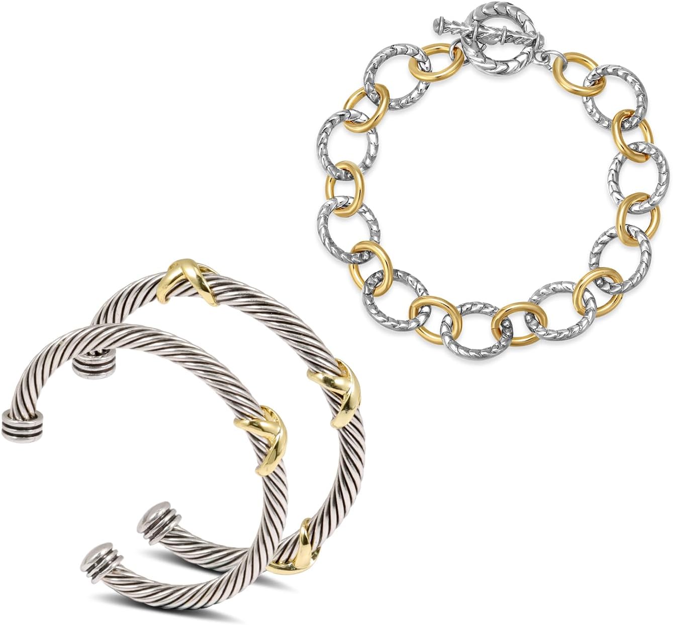 Stylish 3PCS Cable & Chain Bracelet Set for Her
