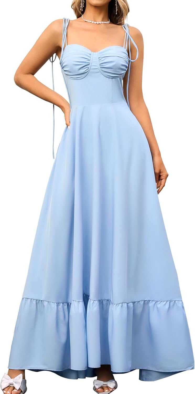 GLNEGE Women's Summer Spaghetti Strap Maxi Wedding Guest Dress