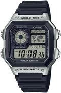 Mens Black Silver Digital Watch AE1200WH - 100M WR, World Time