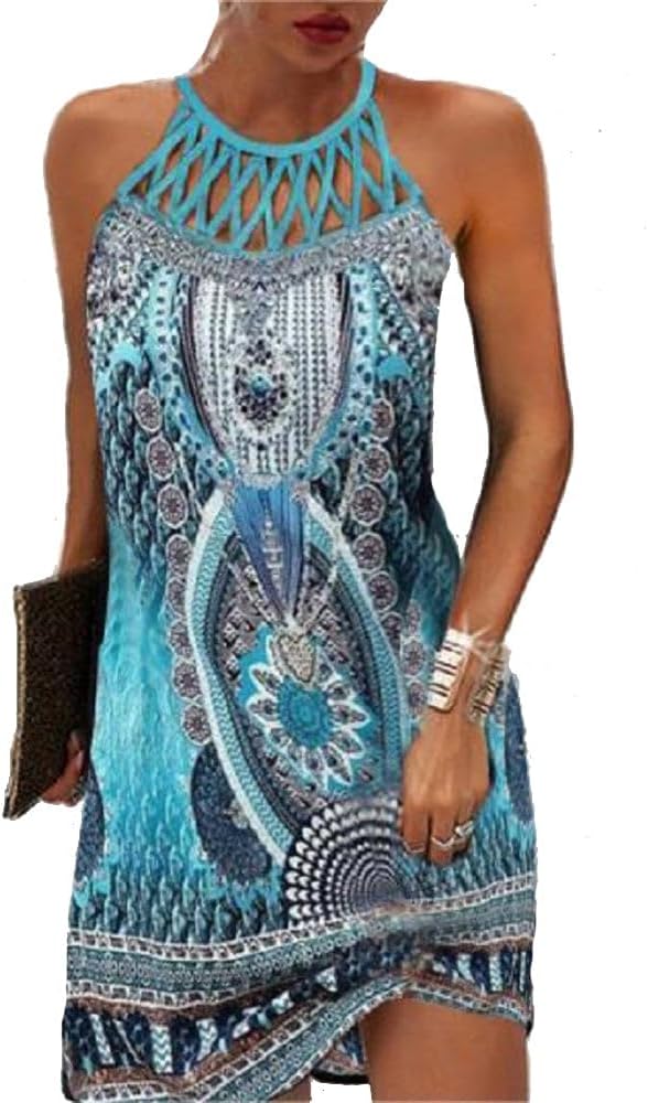 BIRW Summer Dresses for Women Casual Floral Halter Neck A-line
