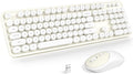 Wireless Keyboard and Mouse Combo Full-Size Retro Design - Off-White