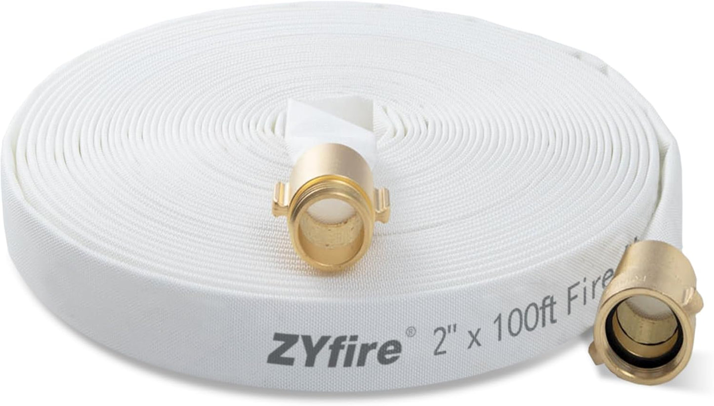ZYfire 2in ID x 100 FT Fire Hose with Brass Couplings for Firefighting