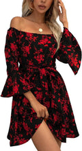 Womens Off Shoulder Ruffle Floral A Line Skater Dress - Flowy Summer