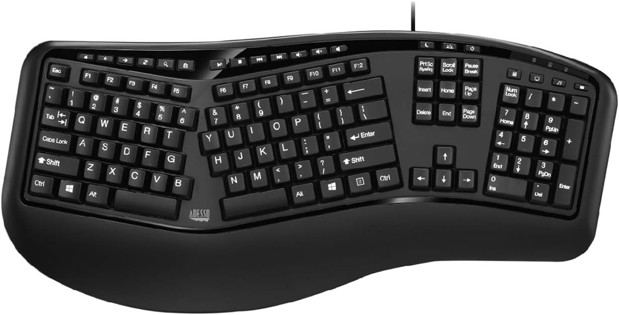 Adesso Ergonomic Keyboard - Split Key Design & Hotkeys