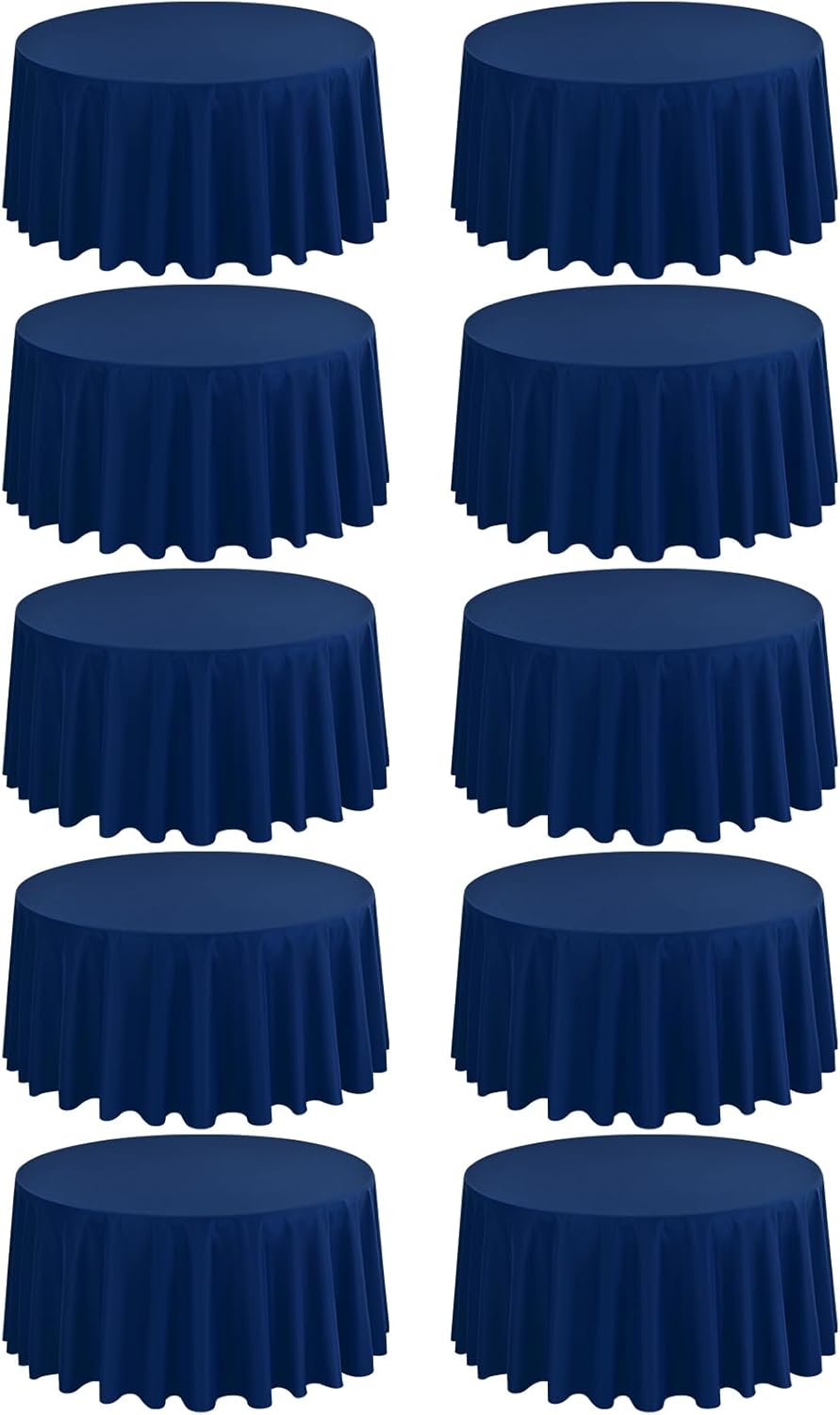 10 Pack Navy Blue 90 Inch Round Polyester Tablecloths for Events