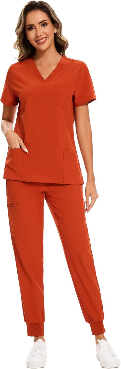 COZYFIT Scrubs for Women - Stretch V-Neck Top & Jogger Pants