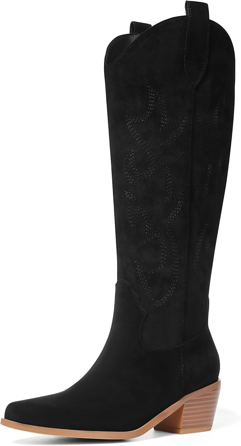 VIMISAOI Western Cowboy Boots for Women with Embroidered Design