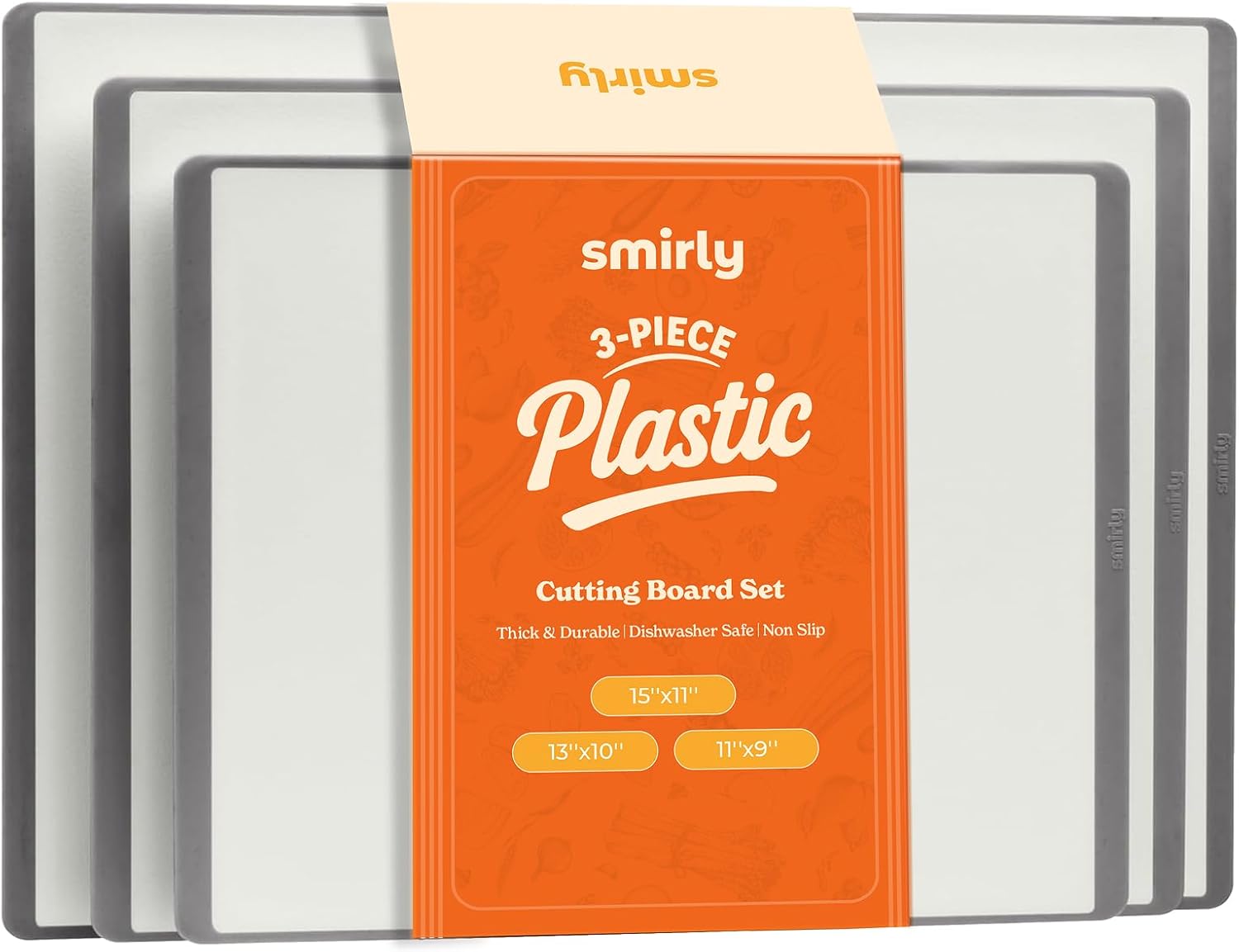 SMIRLY Plastic Cutting Board Set - Non-Slip & Dishwasher Safe