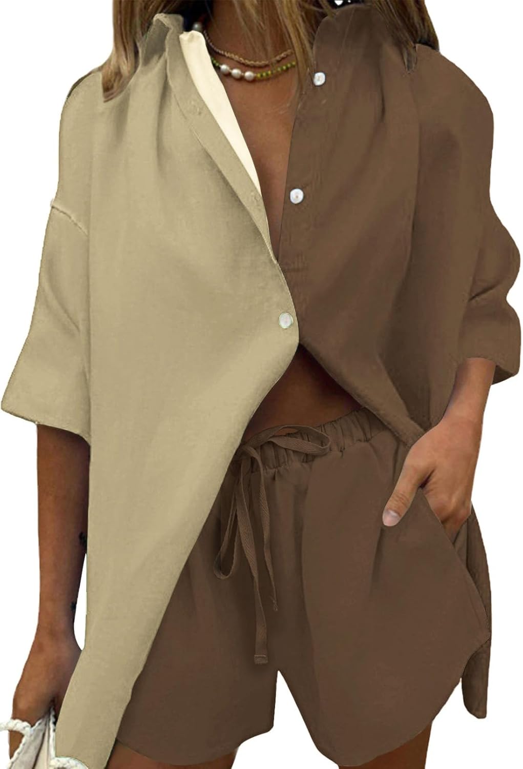 Fixmatti Women 2 Piece Outfit Summer Short Sleeve Top Set