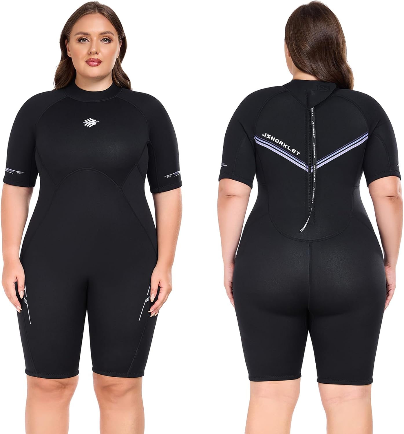 Plus Size Wetsuit for Women and Men, 3mm Back Zip Shorty