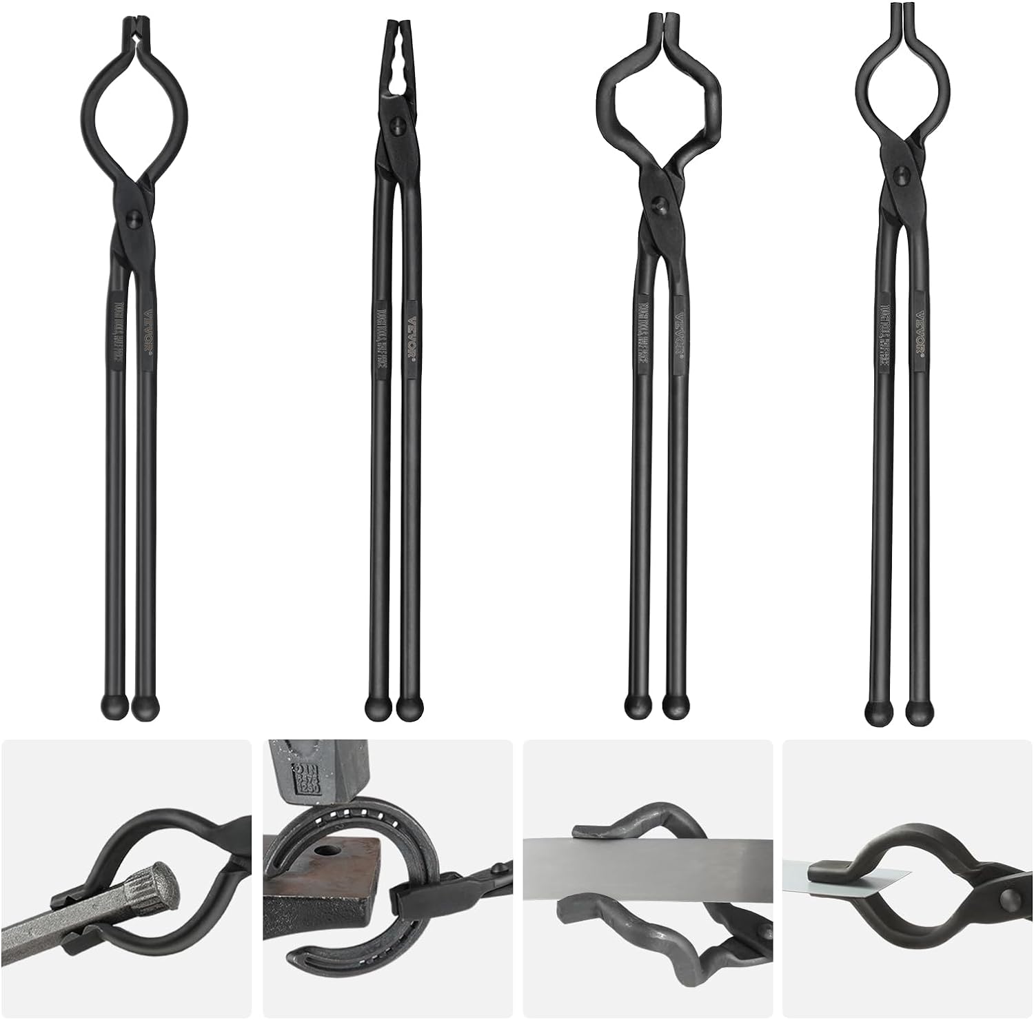 VEVOR Blacksmith Tongs Set: 4 Durable Tongs for Forging Needs