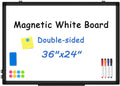 Double-Sided White Board Black Aluminium Frame 36in x 24in - Magnetic