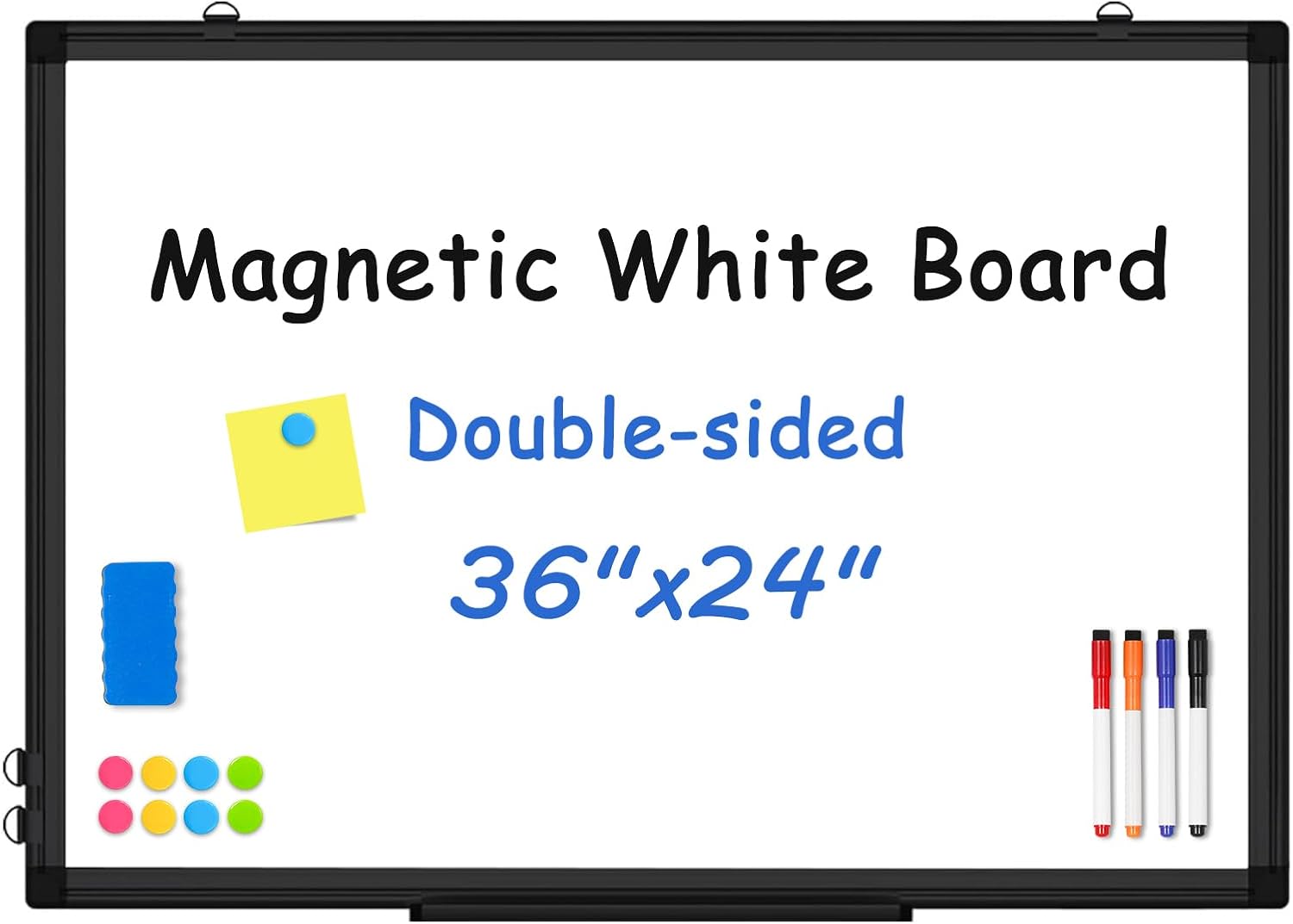Double-Sided White Board with Black Aluminium Frame, 36in x 24in