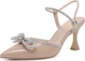 Closed Toe Rhinestone Kitten Heels - Comfortable 3in Nude Pumps