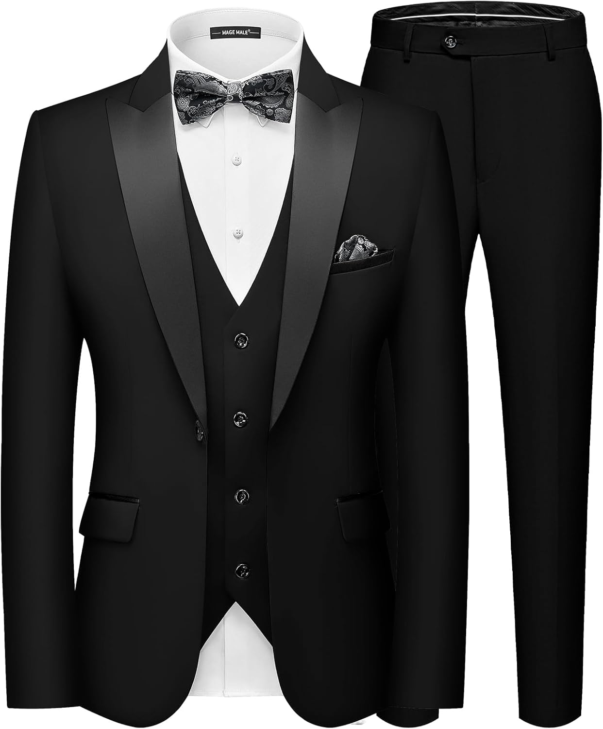 MAGE MALE Men's Slim Fit 3 Piece Suit with Tie and Pocket Square