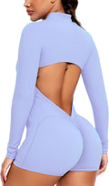 Women Long Sleeve Jumpsuit Zip Up Bodysuit - Open Back Yoga Romper