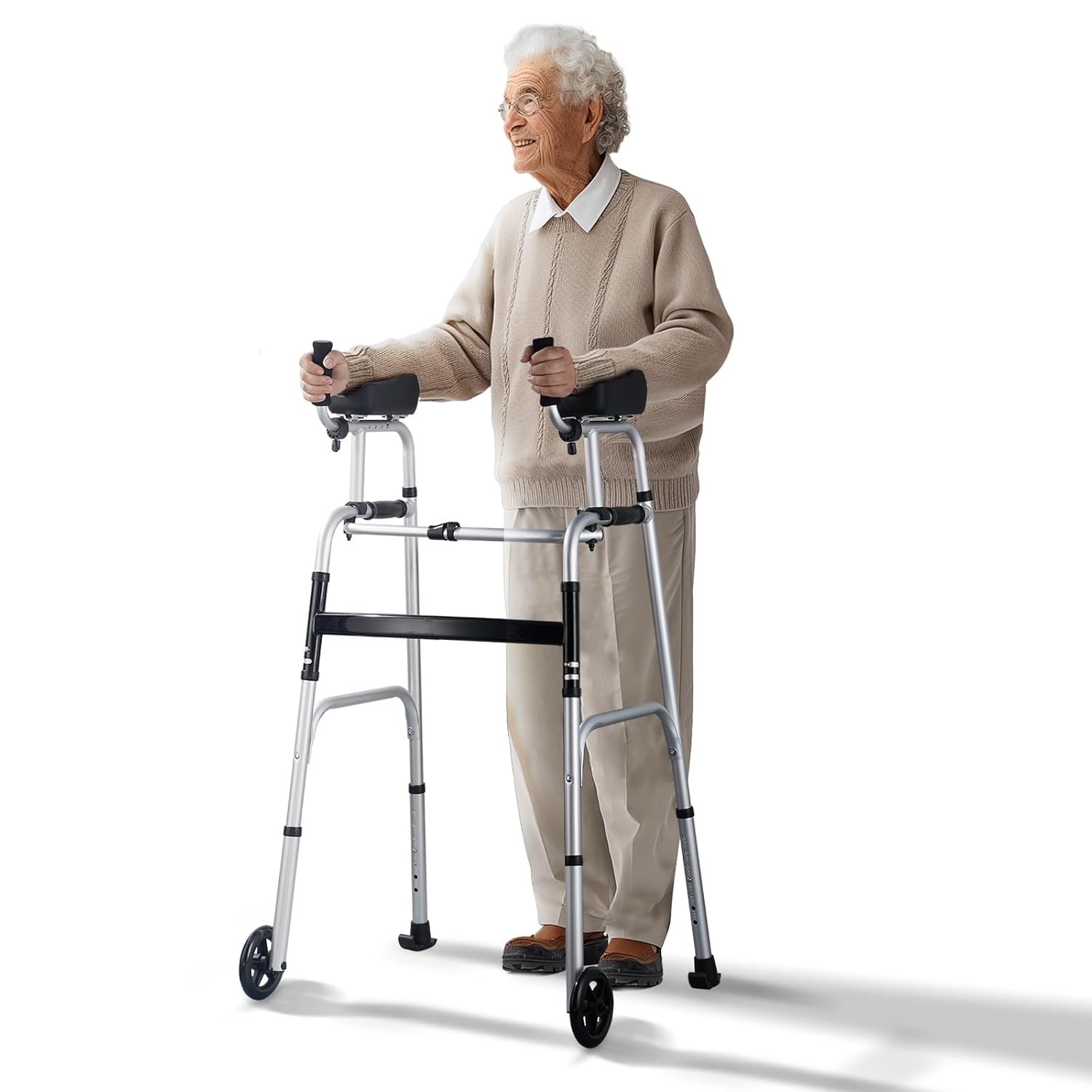 VEVOR 2 in 1 Folding Walker with Armrests for Mobility Aid