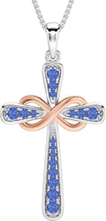 925 Sterling Silver Cross Necklace for Women with Tanzanite Birthstone